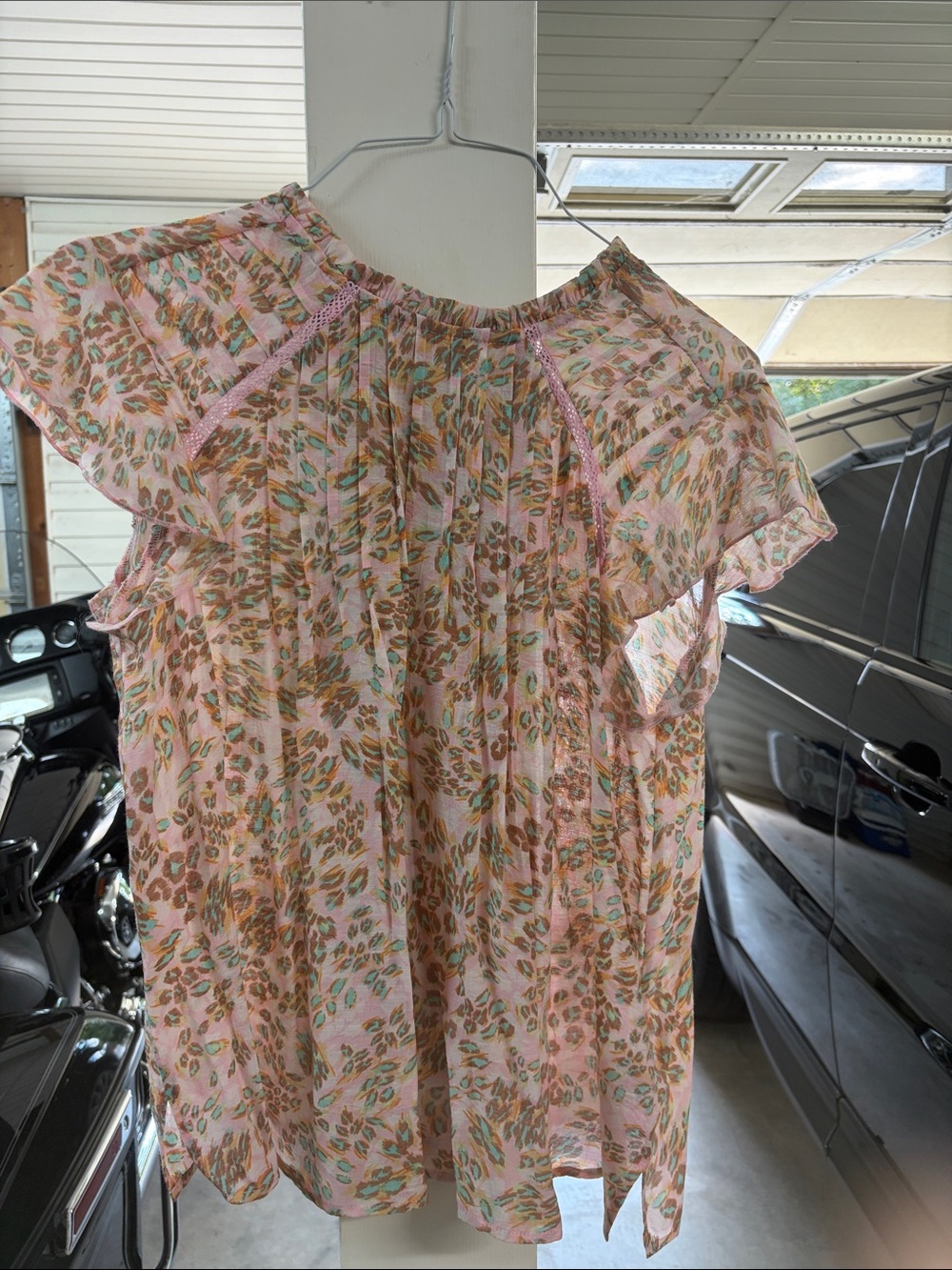 Nannette Pink Floral Ruffle-Sleeve Blouse